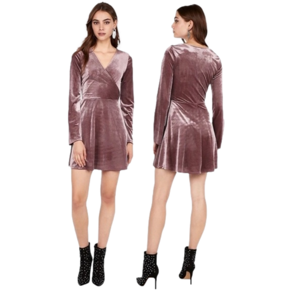Express fit and flare long sleeve velvet dress mauve - Picture 3 of 4